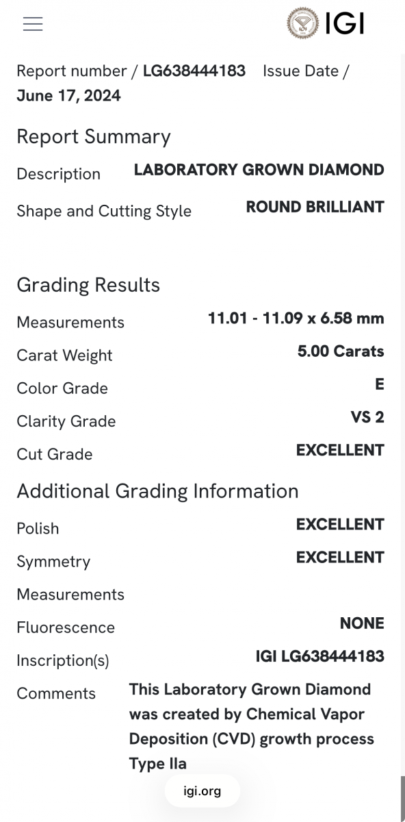 Lab-grown Solitair hanger 1-5.00crt.